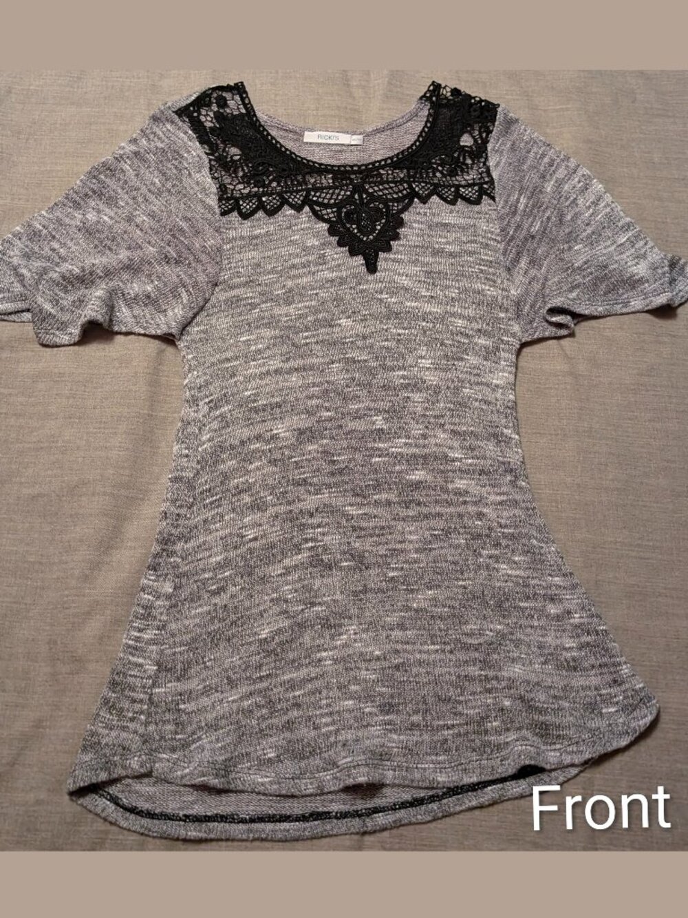 2/$10 - Ricki's Grey Blouse with Lace Neckline